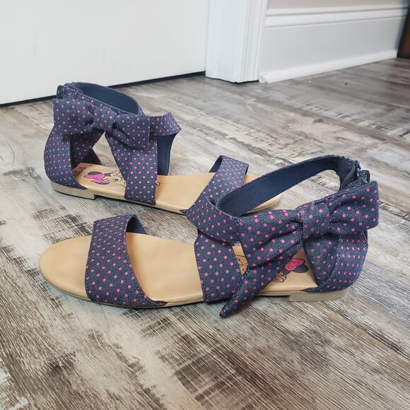 Disney Minnie Mouse Women's Blue Sandals Pink Dots Bow Size 5 - Picture 1 of 8